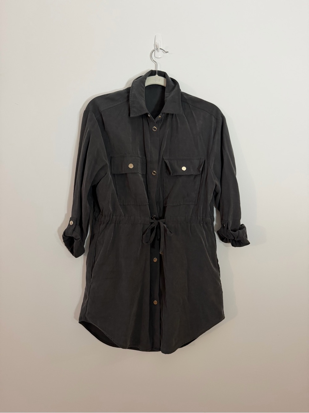 Zara Black Utility Shirt Jacket with Drawstring Waist - Charcoal